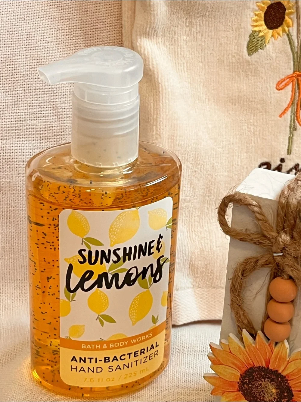 SKL Home Cream Hand Towel with Sunflower Embroidery Bundle